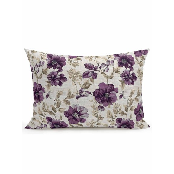 Outdoor Pillows Waterproof, Purple Florals Bedding Throw Pillows with Insert for Couch Sofa Bed, Farmhouse Botanical Peonies Vintage Leaves 12x20 Inch Pillowcases Decorative Patio Pillow Set of 1