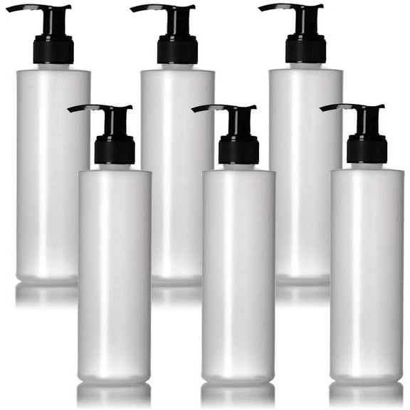 Impresa Products 6-Pack 8 oz Plastic Pump Dispenser Bottles for Lotion, Massage Oil, Shampoo and More - BPA Free