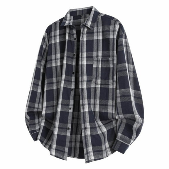 RongHuan Mens Flannel Shirts Long Sleeve Button Down Plaid Shirt Casual Lapel Work Plaid Tshirt Spring Fall Going Out Tee Shirts