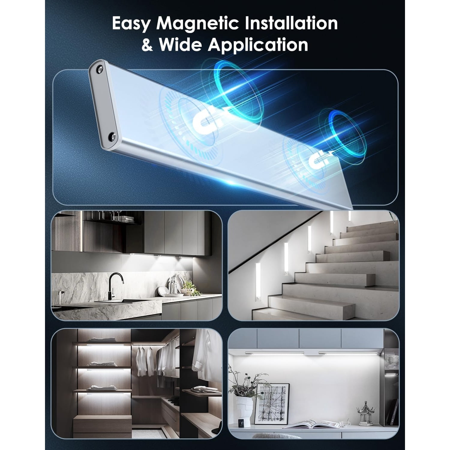 5-Pack 12in Under Cabinet Lighting, Upgraded 2500mAh Rechargeable Under Cabinet Lights Wireless, LED Motion Sensor Light Indoor Closet Lights Under-Counter Light Fixtures for Kitchen, Hallway