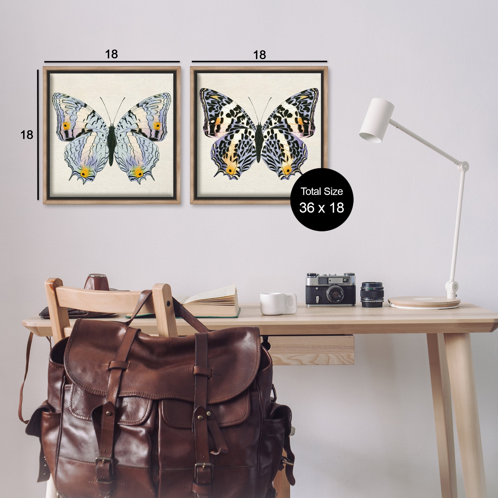 Stupell Industries Butterflies with Yellow Details Insects Painting Brown Floater Framed Canvas Art Print Wall Art, 18 x 18, Set of 2