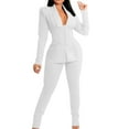 thumbnail image 2 of ZAZYULZ Women Suits Women's Two Piece Lapels Suit Set Office Business Long Sleeve Formal Jacket Pant Suit Slim Fit Trouser Jacket Suit With Waist Belt(White,M), 2 of 6