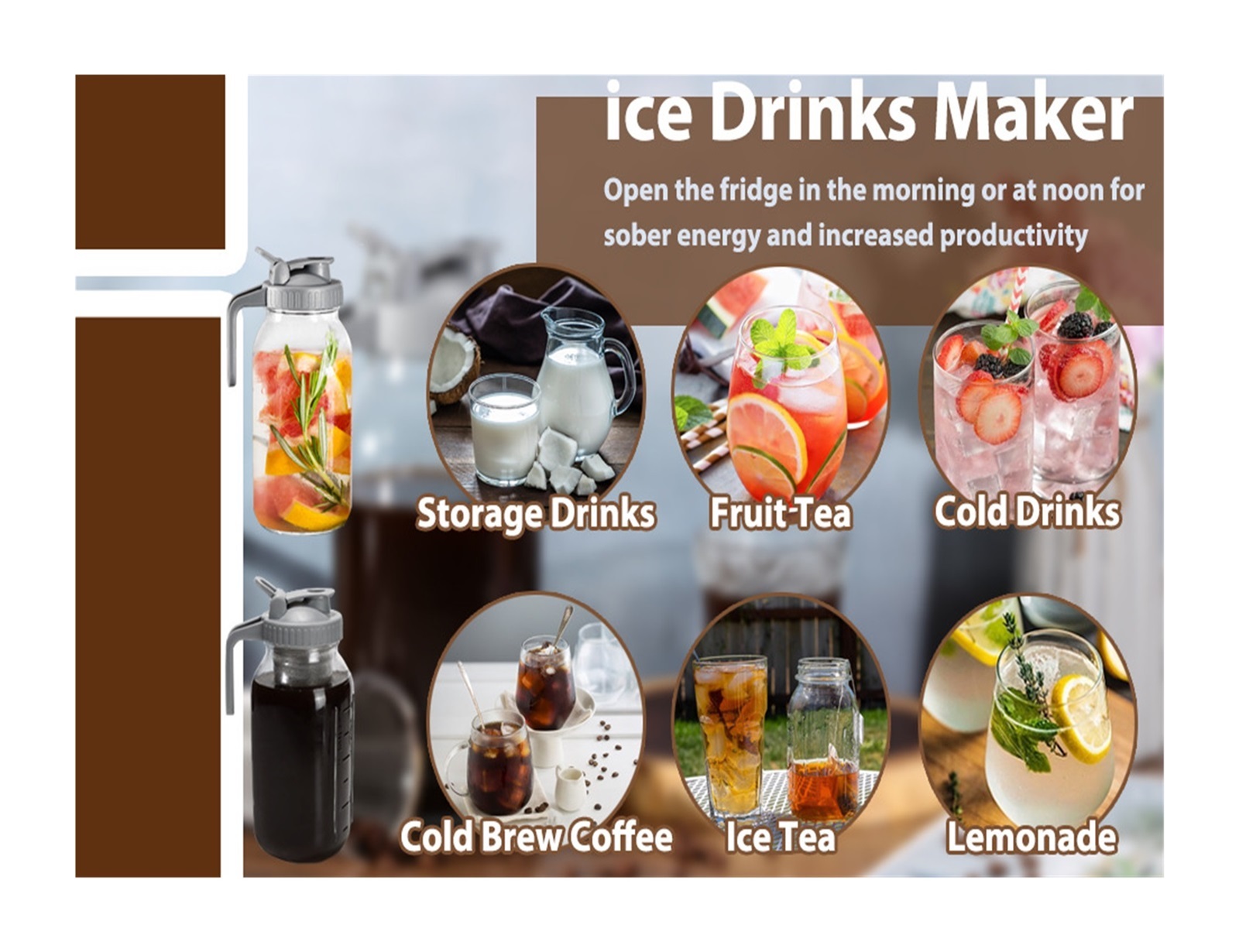 Cold Brew Coffee Maker Pitcher 64 OZ - Glass Mason Jar with Stainless Steel Infuser Filter for Iced Coffee, Ice Tea, Brewed Making