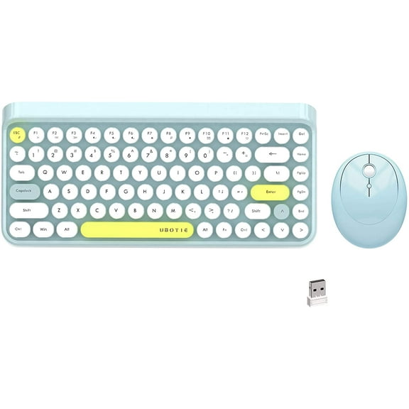 UBOTIE 84Keys Colorful Wireless Keyboards, Mini Compact Retro Typewriter Design Laptop Keyboards with 2.4GHz USB Nano