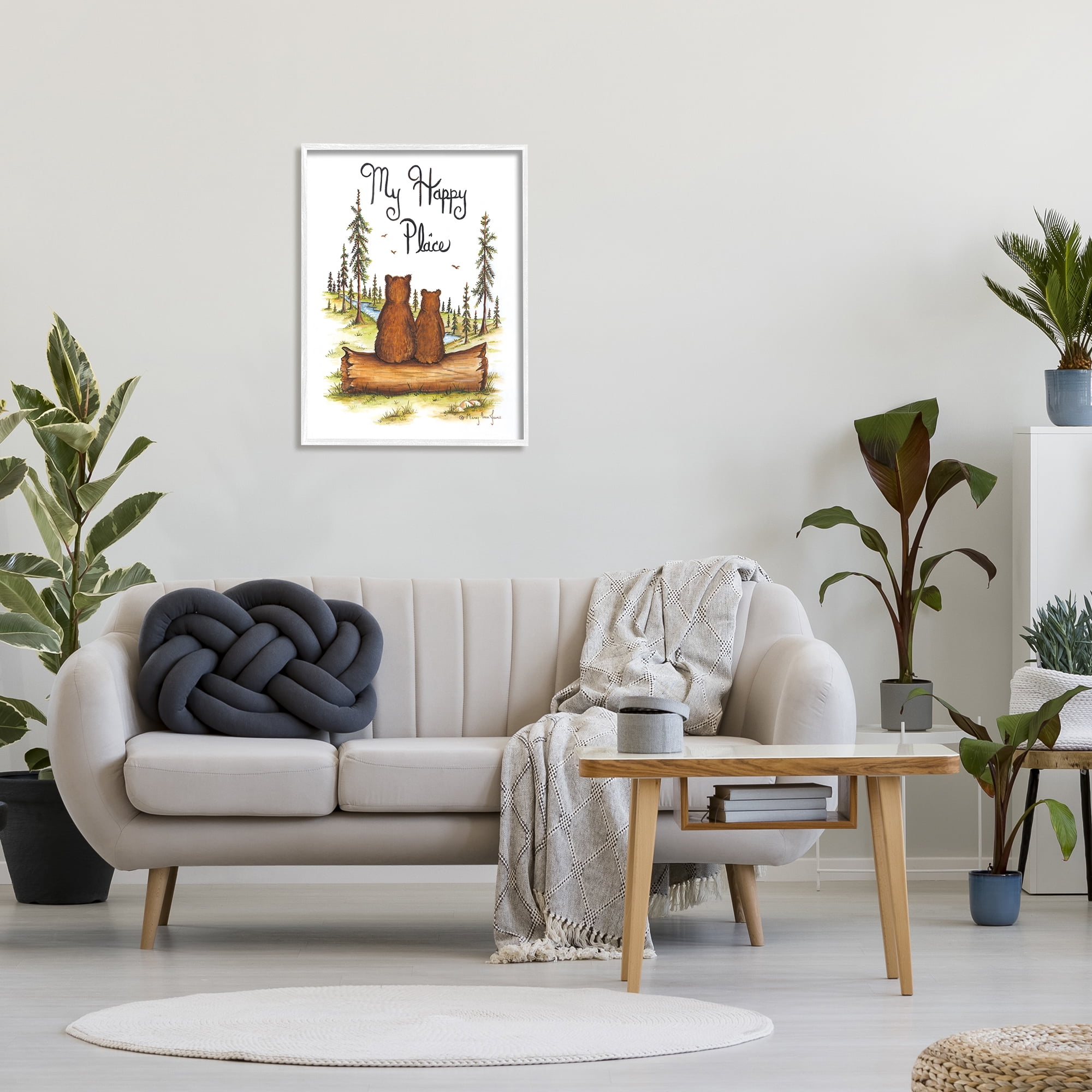 Stupell My Happy Place Woodland Lake Bears Animals & Insects Painting White Framed Art Print Wall Art