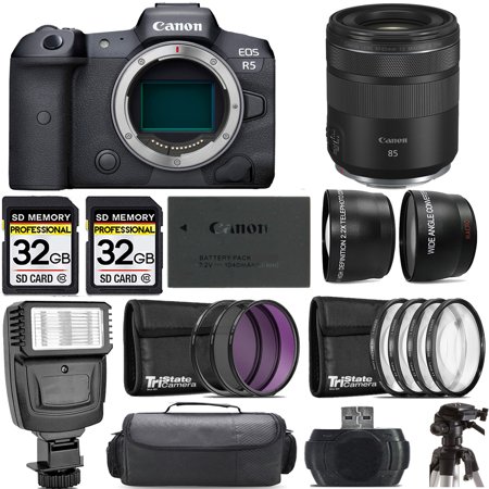 Canon EOS R5 Mirrorless Camera +85mm f/2 Macro IS STM Lens +Flash- Kit