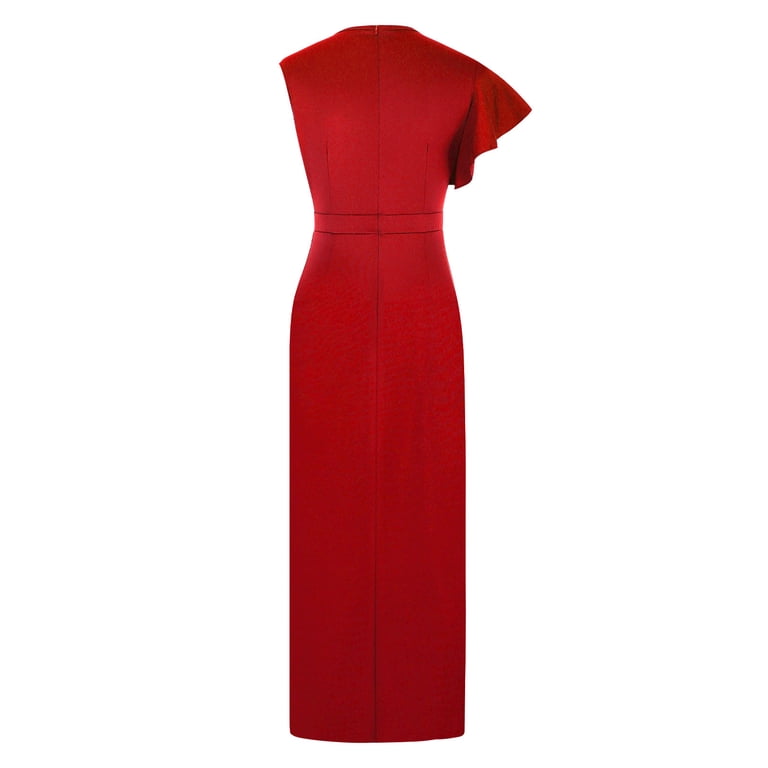 midi red homecoming dresses YestheTOYS Womens Basic Maxi Long Dress for Women Short Sleeve V Neck Wedding Guest Formal Prom Party Evening Gowns Fall cf-size-40l-34w-slim