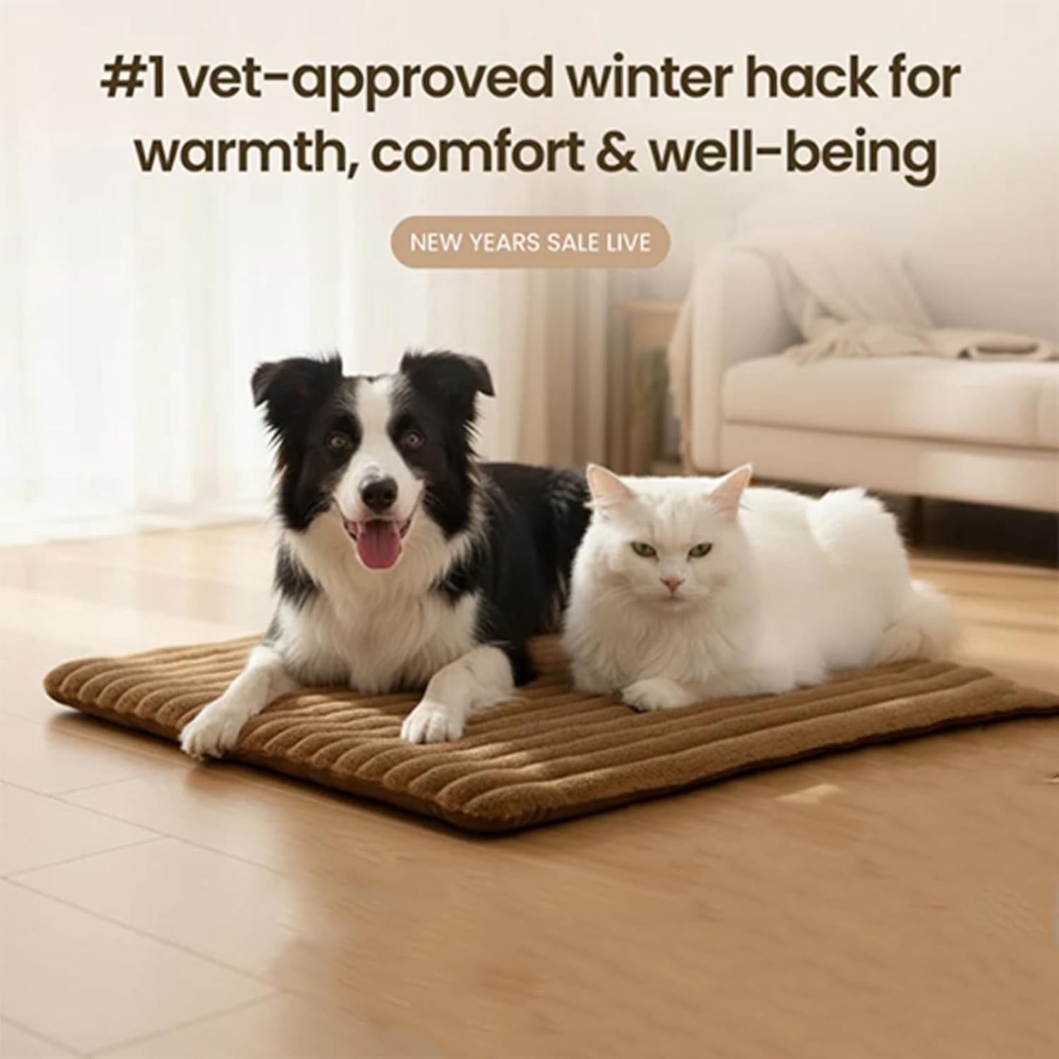 Self-Warming Pet Mat, Cozy Flannel Pet Bed with Non-Slip Base, Washable Indoor & Outdoor Crate Pad for Cats & Dogs