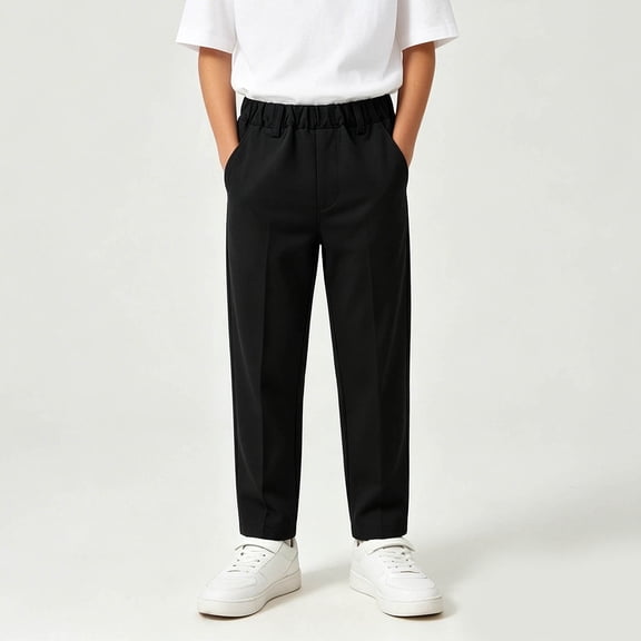 Xdegoge Tween Boys Casual Chino Pants Regular Fit Straight Leg Elastic Waist Dress Trousers with Pockets Comfy Lightweight Business Work Travel Bottoms
