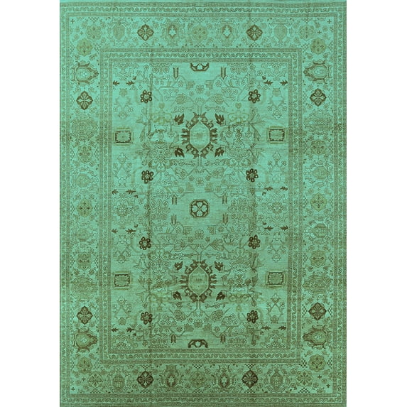 Ahgly Company Indoor Rectangle Oriental Turquoise Blue Traditional Area Rugs, 8' x 12'