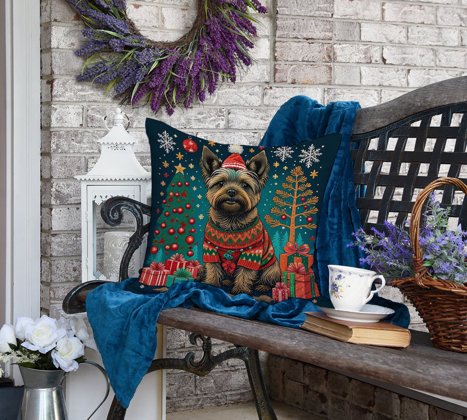 Cairn Terrier Christmas Fabric Decorative Pillow 18 in x 18 in