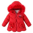 thumbnail image 3 of TAGOLD Girls' Outerwear Jackets 3-8 Years Winter Fleece Lined Thickened Solid Print Coat with Removable Hood, 3 of 5