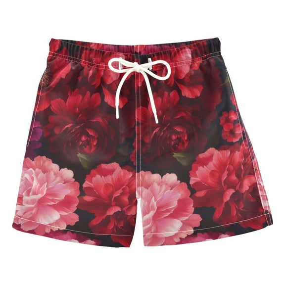 Pink and Red Roses Boys Swim Trunks Quick Dry Boy Swim Shorts for 3-14 Years