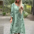 thumbnail image 1 of Vestido holgado con cuello en V para mujer, Jersey de manga de siete cuartos, doble bolsillo, empalme, informal, con dobladillo grande, 1 of 4