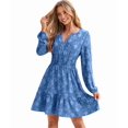 thumbnail image 2 of Women'S Casual Long Sleeve Babydoll Flowy Dress V Neck Swing Party Mini Dress Blue S, 2 of 9