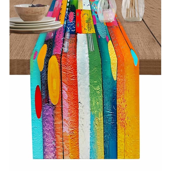 Ldtrchee Colorful Geometric Table Runner 36 Inches, Modern Artwork Abstract Bed Runner Dresser Scarves Tabletop for Indoor Outdoor Parties/Ceremony/Banquet, 13"x 36"