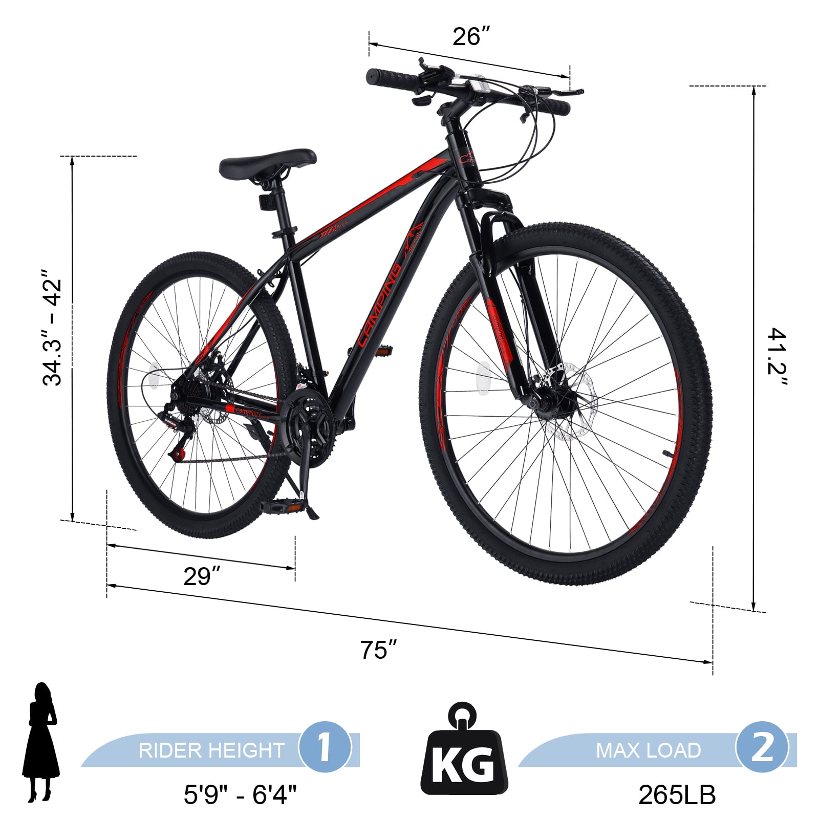 UBesGoo 29in Mountain Bike for Adult, 21 Speed MTB Bicycle for Men/Women, Dual Disc Brakes, Carbon Steel Frame, Black Red