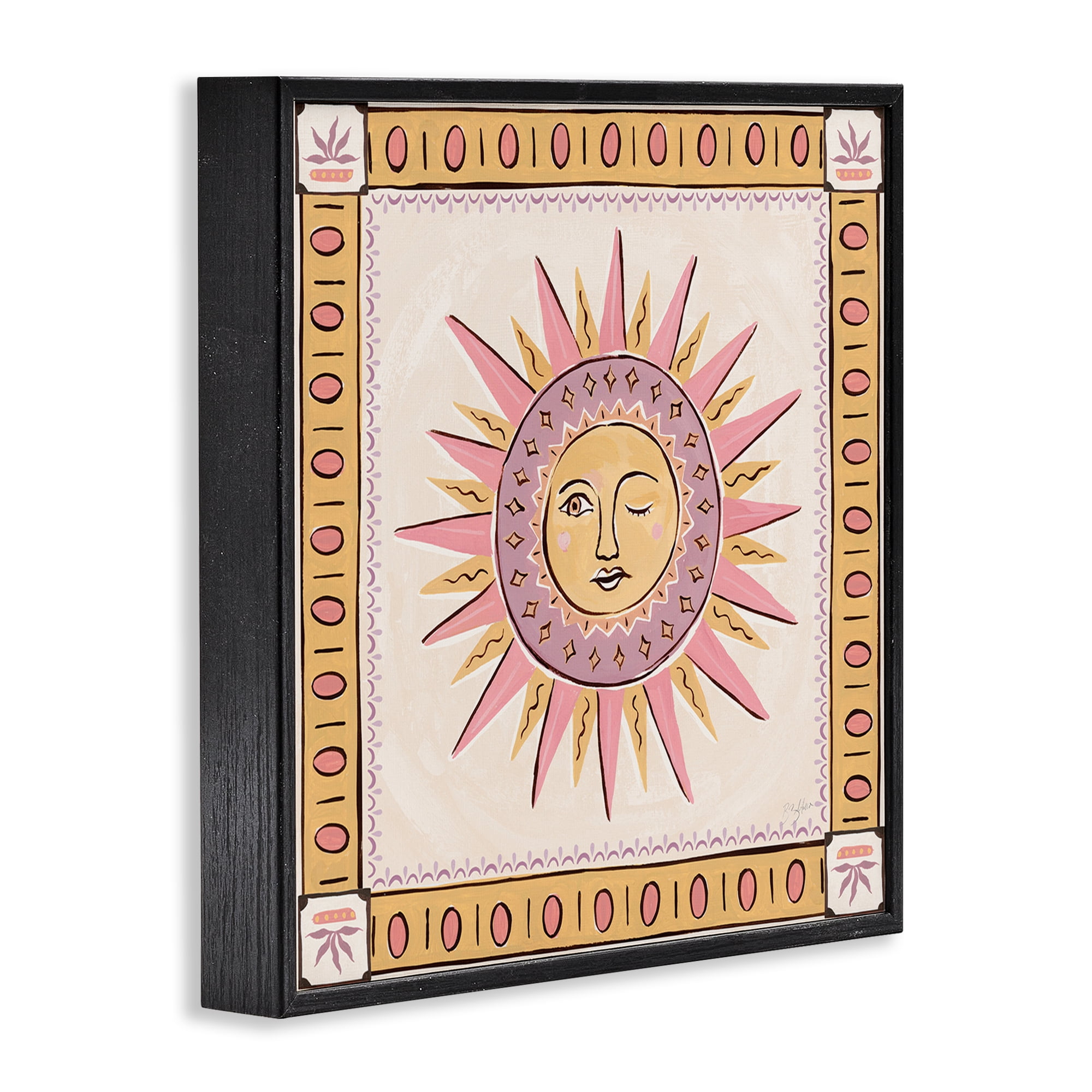 Stupell Industries Pastel Winking Sun with Border Black Framed Giclee Art, design by Two If By Sea Studios