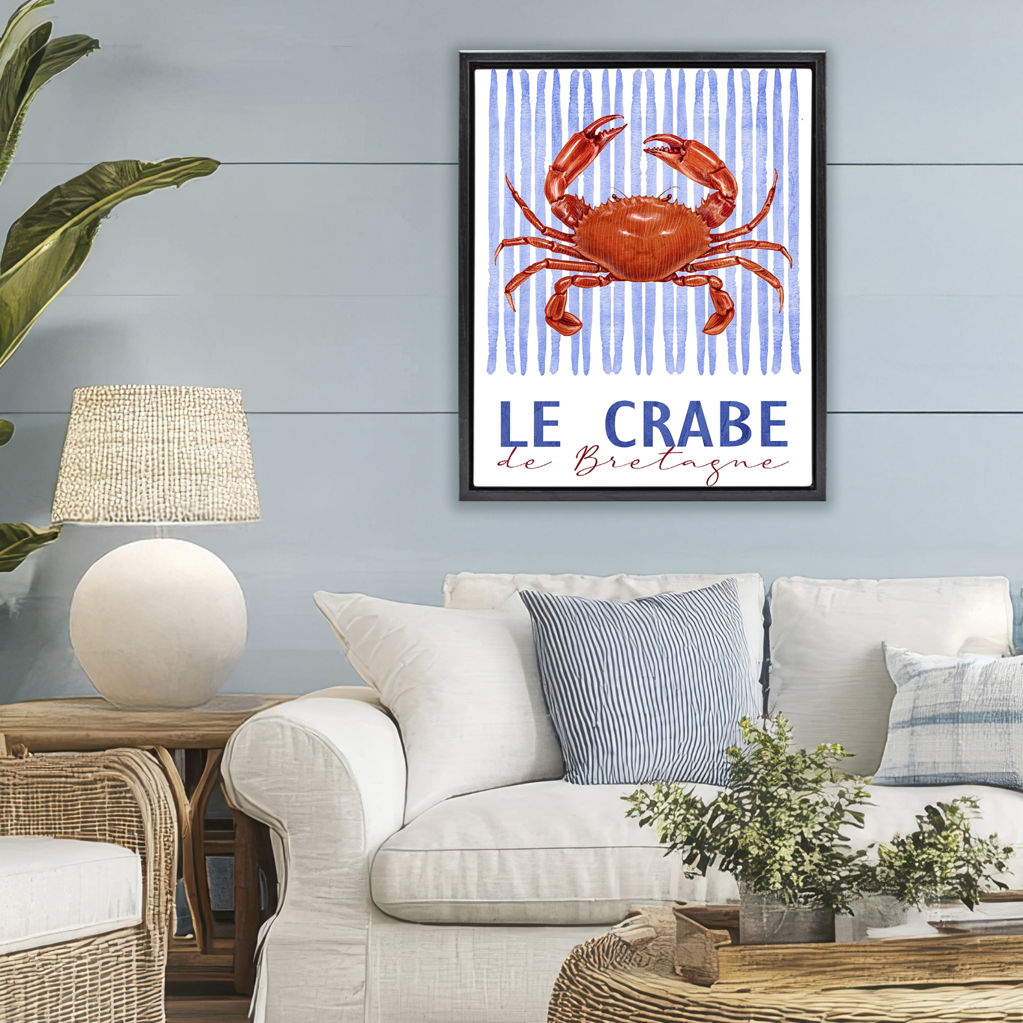 Stupell Industries Le Crabe Nautical Stripes Black Framed Floater Canvas Wall Art, design by Kim Allen