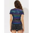 thumbnail image 4 of DARING DIVA Party Metallic Textured Short Sleeve Shiny Tops 3XL Dark Blue, 4 of 6