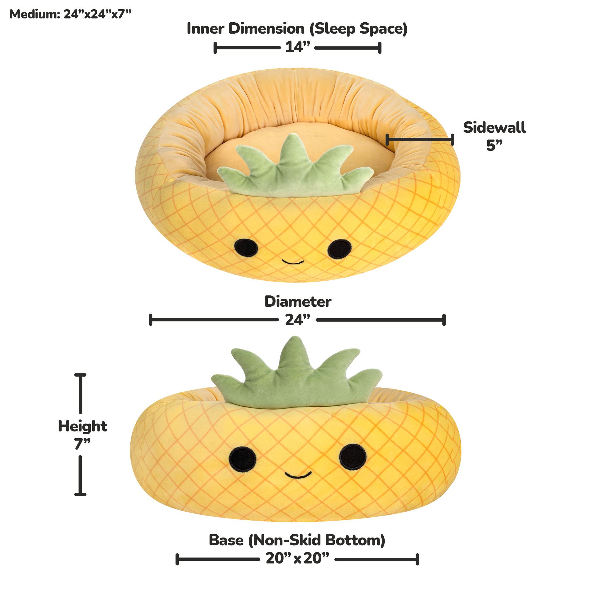 Squishmallows 24 inch Pineapple Pet Bed - Medium Ultrasoft Official Squishmallows Plush Pet Bed