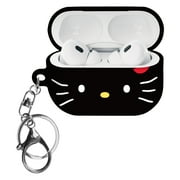 Sanrio AirPods Pro 2 Case Key Ring Keychain Holder Strap Hole Hard AirPods Pro 2nd Generation 2022 Cover - Face Hello Kitty Black