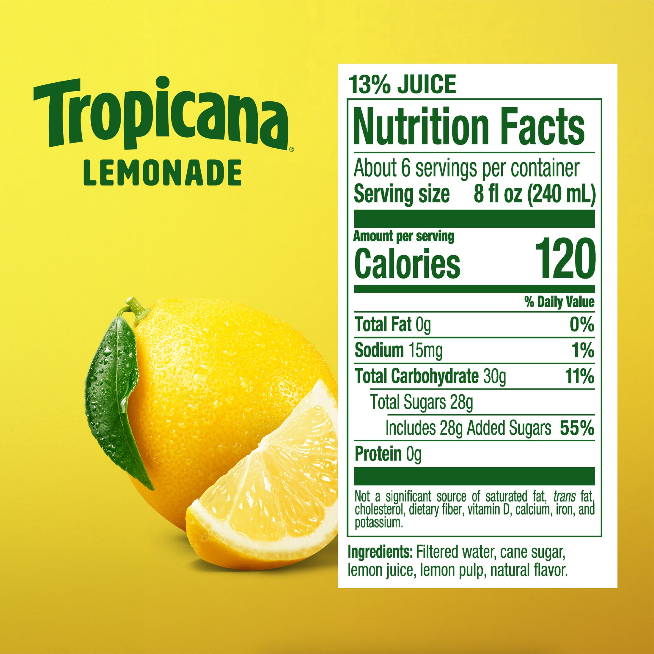 Tropicana Classic Lemonade, Made with Real Lemons, 46 fl oz Bottle