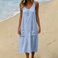 thumbnail image 2 of Atogsazn Women's Summer Linen Midi Dress Casual Button Sleeveless Flowy Dresses with Pocket A-Line Sundress Light Blue M Fashion, 2 of 8