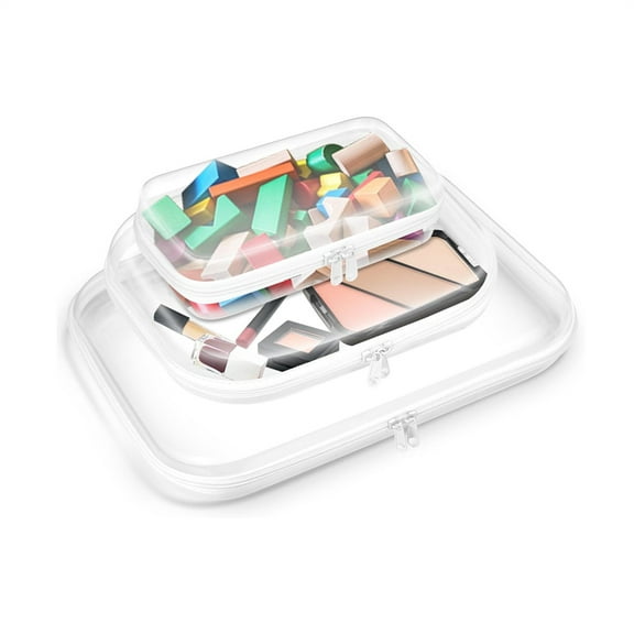 Hard Side Zippered Pouch(Empty Case), Portable Waterproof Cosmetic Bag,Toy Storage Organizer Bins,Hard Plastic Case,Clear Zipper Bags for Organizing( 3 Size)
