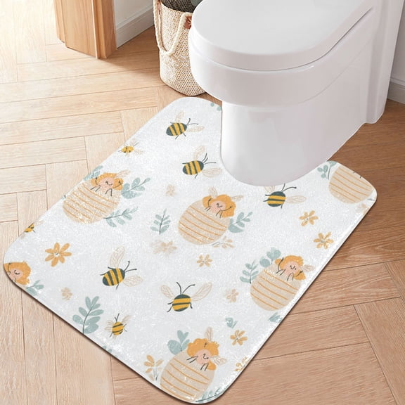 RMDQTR 20" × 24" U Shape Bathroom Rugs Plush Toilet Base Mat Soft Rugs Non Slip Absorbent Honeybees and Beehives