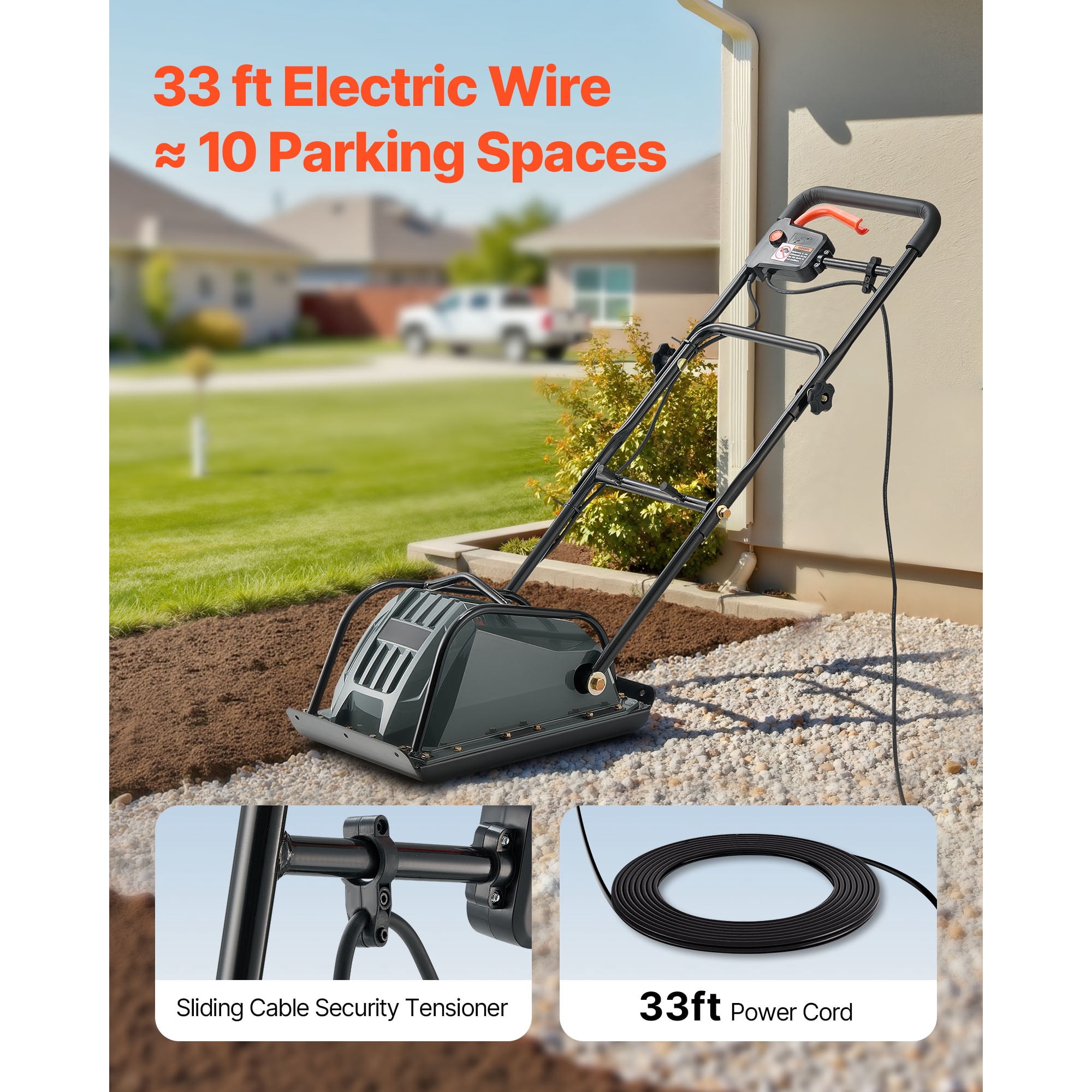 KFFKFF 130W Electric Plate Compactor – Gas-Free Soil Tamper with 5kN Centrifugal Force, 3.9” Compaction Depth for Paver Patio, Driveway Repair & Landscaping, 33ft Cord