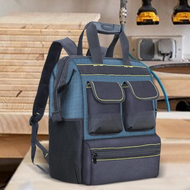 Mochila para herramientas al aire libre, bolsa de transporte, múltiples bolsillos con respaldo acolchado para sitio de construcción, organizador de he