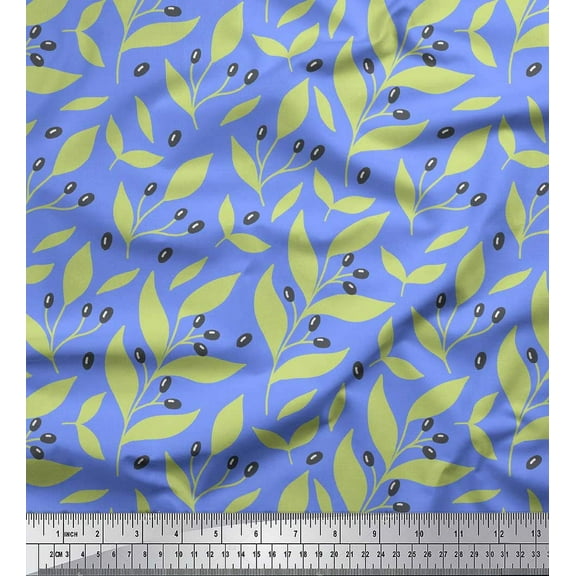 Soimoi Blue Cotton Duck Fabric Black Berries & Leaves Printed Craft Fabric by the Yard 42 Inch Wide