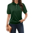 thumbnail image 2 of GXIPO Collared Shirts for Women Polo Style 3-Button Cotton Short Sleeve Casual Summer Tops Dark Green S, 2 of 5