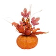 thumbnail image 2 of Clearance Sale | 11 Inch Foam Pumpkin Tabletop Decor with Fall Leaves and Wheat, Halloween Thanksgiving Centerpiece, Red, 2 of 3