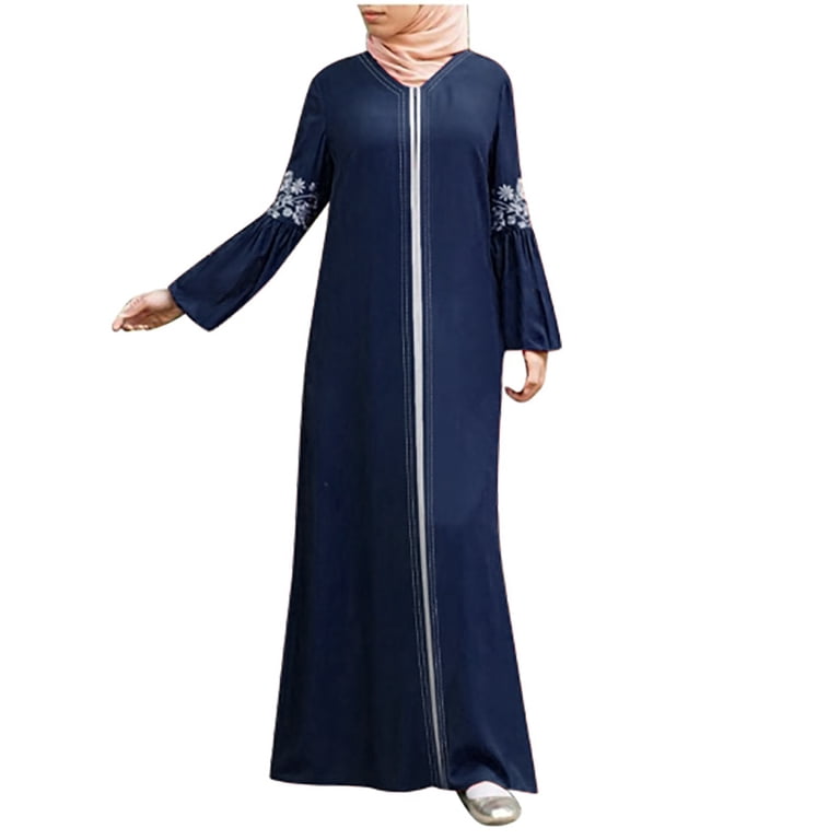 Whlbf Summer Dresses Discounts Women Muslim Abaya Long Dress Floral Printed  Vintage Kaftan Islamic Maxi Dresses - Walmart.com