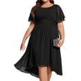thumbnail image 1 of Vestido de cóctel Ever-Pretty Plus negro con volantes de chifón y cuello en V, 1 of 6