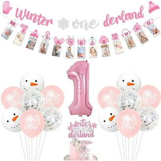 Decorazione per torta Winter Onederland: fiocco di neve rosa per il primo compleanno - Italia