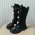 thumbnail image 2 of CAIXIA Girls Lace Up Riding Boots Mid Calf Combat Boots Pu Leather Side Zipper Punk Goth Boot Fall Boots, 2 of 6