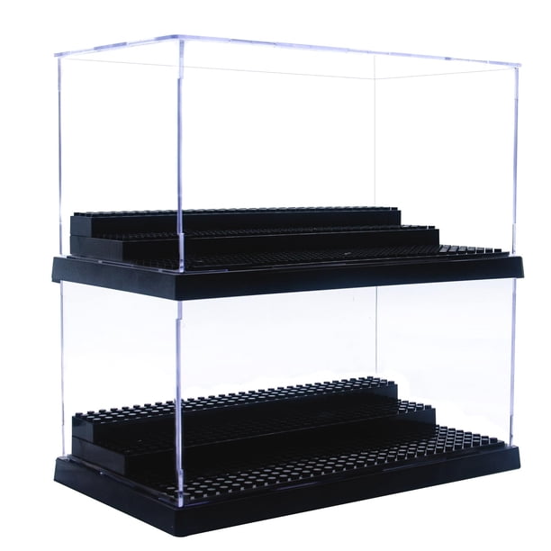 Vitrina de minifiguras para figuras de acción, bloques, caja de exhibición acrílica a prueba de polvo, almacenamiento con 3 escalones móviles para modelos de colección, minifiguras, ladrillos, bloques