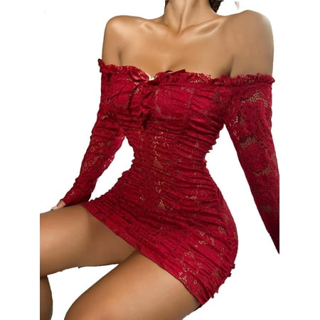 

Women Floral Babydolls Burgundy Sexy Lingerie S