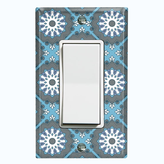 Metal Light Switch Plate Cover Mandala Blue Floral Pattern Damask MDL116
