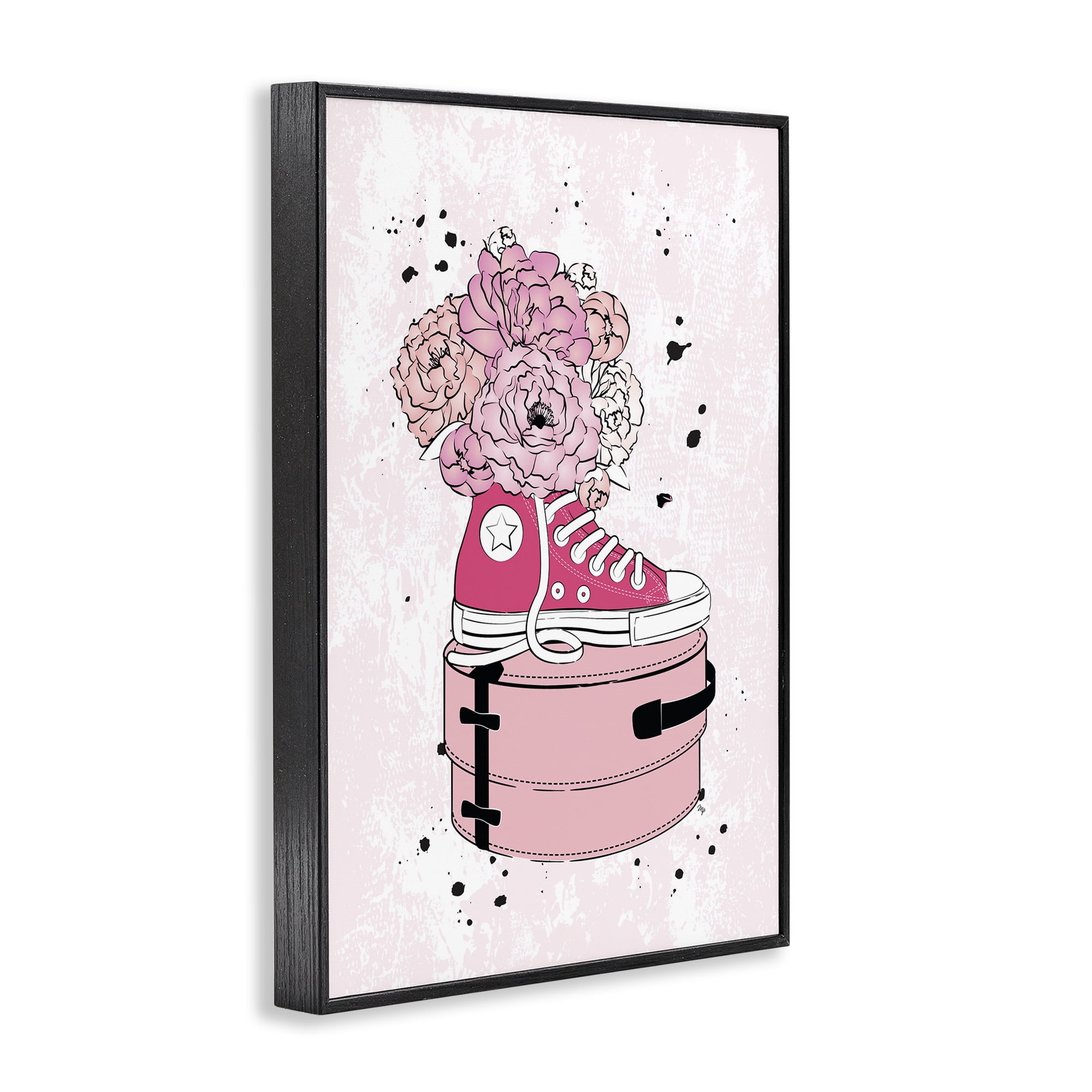 Stupell Industries Pink Floral Sneaker Beauty & Fashion Painting Black Framed Art Print Wall Art, 12 x 18