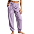 thumbnail image 3 of Women's Cotton Linen Joggers Ihhxva Drawstring Pants with Pockets Casual Elastic Waist Trousers Loose Fit Summer Straight Leg S-2XL, 3 of 6