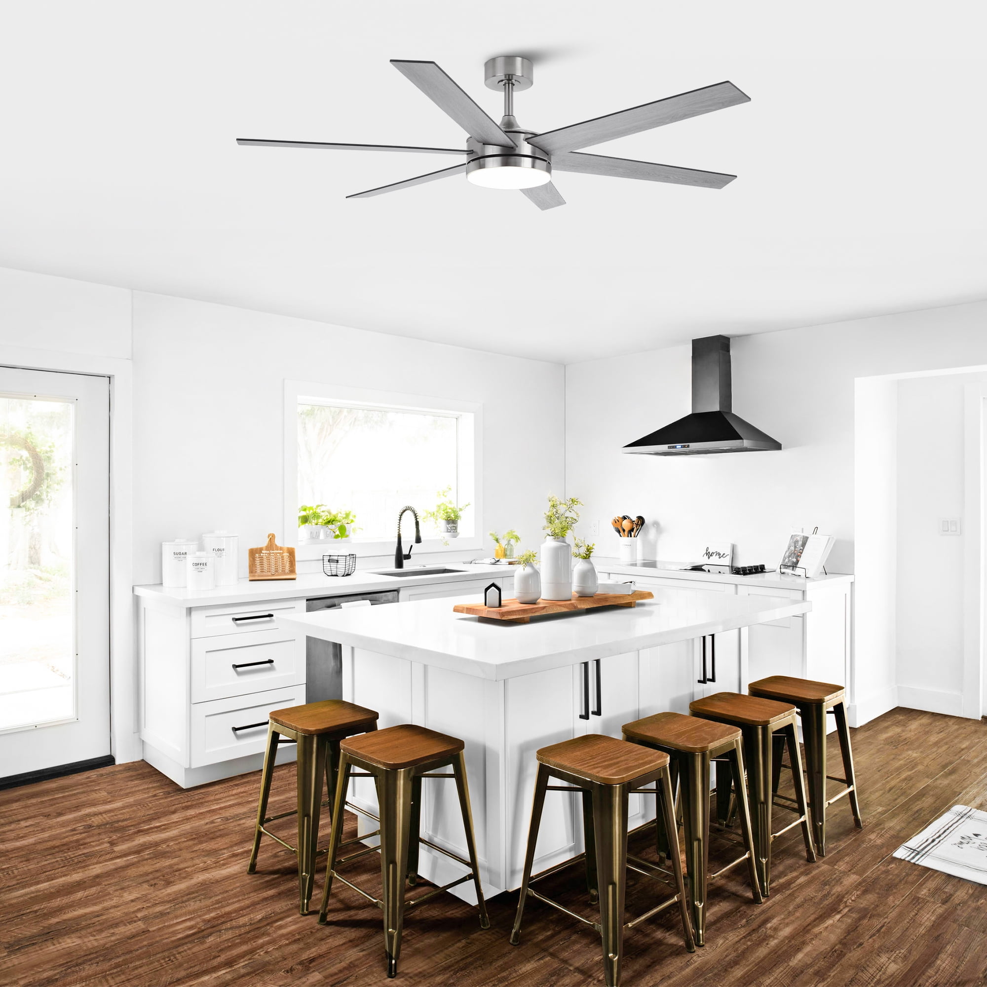 Vaczon 60" Industrial Satin Nickel Smart Ceiling Fan with Dimmable LED Light and Remote