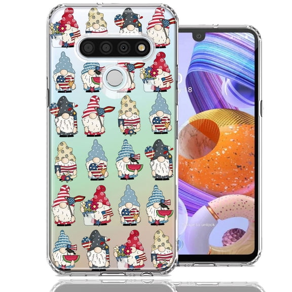 MUNDAZE LG Stylo 6 USA Fourth Of July American Summer Cute Gnomes Patriotic Parade Double Layer Phone Case Cover