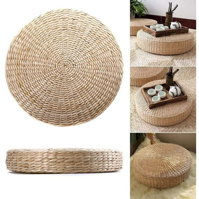 CUTICATE Round Japanese Style Thicken Floor Cushion Tatami Mat Woven Straw  Rattan Yoga Kowtow Cushion Patio Balcony Mat 36x9cm