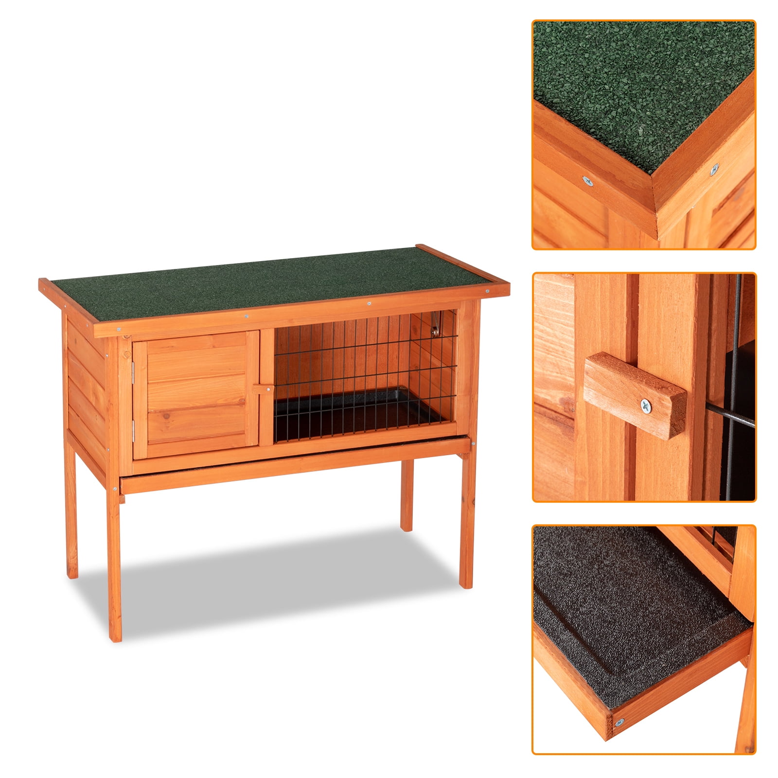 IVV Rabbit Hutch Pet Cage,36''Outdoor Wooden Chicken Coop,Single Deck Waterproof Wooden Chicken Hen House,Pet Animal Poultry Cage Rabbit Hutch with Asphalt Roof