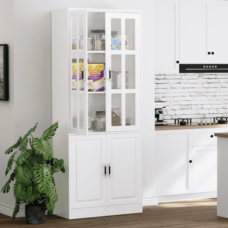 MEISSALIVVE Kitchen Pantry Storage Cabinet 78.7 Tall Pantry Cabinet with Glass Doors Drawers Freestanding Utility Pantry Cabinet Food Pantry