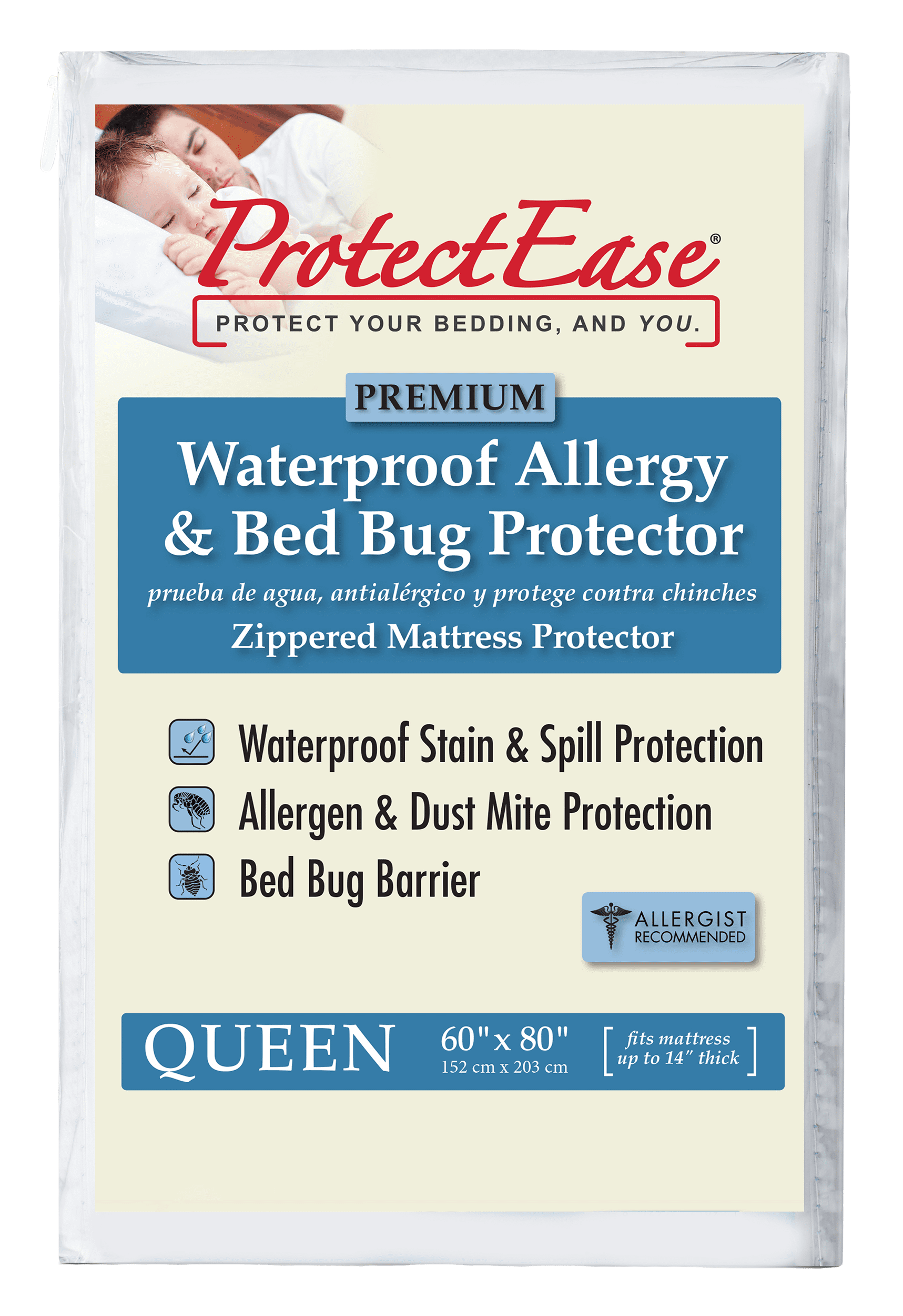 ProtectEase Premium Waterproof Zippered Mattress Protector, Queen